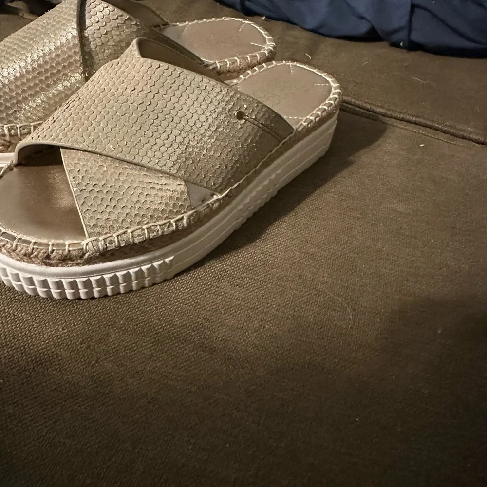 Franco Sarto Shimmering Cream Slide Sandals - Picture 2 of 4